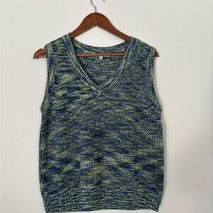 Cleo Petite Blue and Green Knit Sweater Vest Size Medium